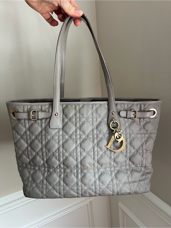 Dior Handbags - Dior Quilted Tote in Light Gray with Silver Charm